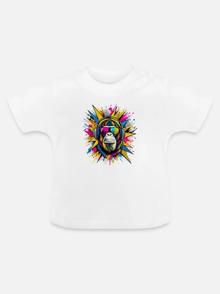 Pop Art Schimpanse - Baby Bio-T-Shirt mit Rundhals - Weiß