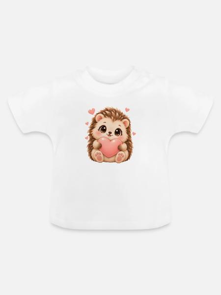 Igel und Herzmotiv - Baby Bio-T-Shirt mit Rundhals - Weiß