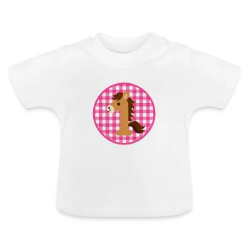 Erster Geburtstag Pferd als Zahl 1 vichy karo - Baby Bio-T-Shirt mit Rundhals - Weiß - Vorne