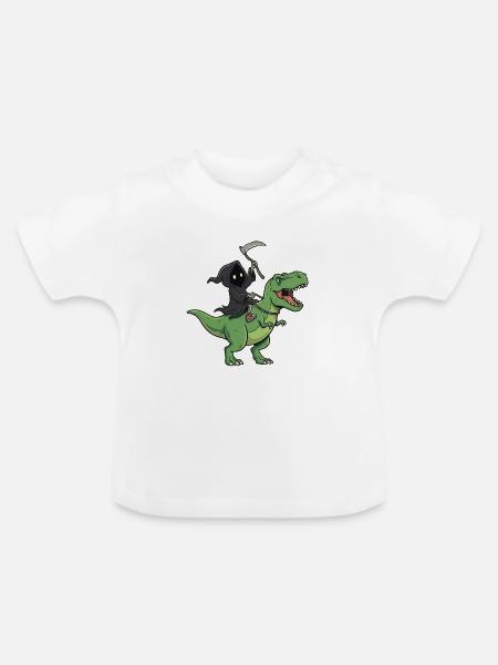Sensenmann auf T-Rex - Baby Bio-T-Shirt mit Rundhals - Weiß