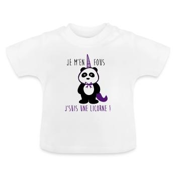 je m'en fous je suis une licorne,panda - T-shirt bio col rond Bébé - blanc - Devant