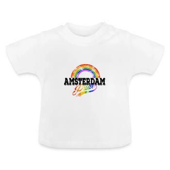 Amsterdam GAy Pride LGBT Regenbogen CSD - Baby Bio-T-Shirt mit Rundhals - Weiß - Vorne