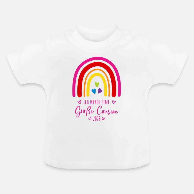 Große Cousine 2026 Regenbogen - Baby Bio-T-Shirt mit Rundhals - Weiß