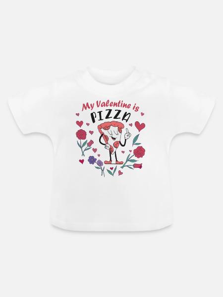 Mein Valentin ist Pizza - Baby Bio-T-Shirt mit Rundhals - Weiß