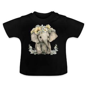Elefanten-Baby - Baby Bio-T-Shirt mit Rundhals - Schwarz - Vorne