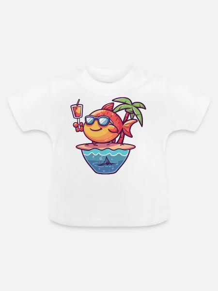 Fisch Sommer Ozean Comic - Baby Bio-T-Shirt mit Rundhals - Weiß
