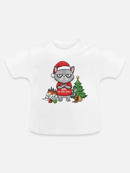 Grimmiger Weihnachtskater verweigert Santa - Baby Bio-T-Shirt mit Rundhals - Weiß