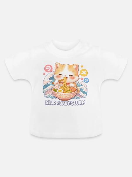 Katzen ramen - Baby Bio-T-Shirt mit Rundhals - Weiß