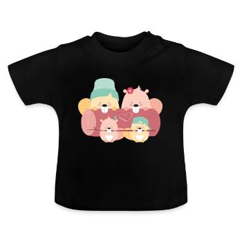 BEAVER FAMILY - Baby Bio-T-Shirt mit Rundhals - Schwarz - Vorne