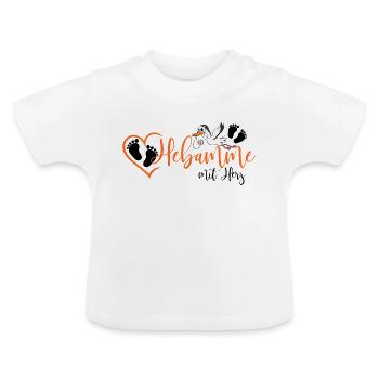 Hebamme mit Herz Klapperstorch mit Baby Babyfüße - Baby Bio-T-Shirt mit Rundhals - Weiß - Vorne