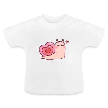Cute Snail With Heart Shaped Shell - Baby Organic T-Shirt with Round Neck - white - Front