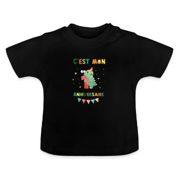 Anniversaire 1 an - T-shirt bio col rond Bébé - noir - Devant