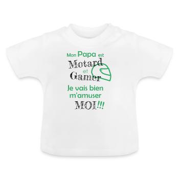 papa motard gamer - T-shirt bio col rond Bébé - blanc - Devant
