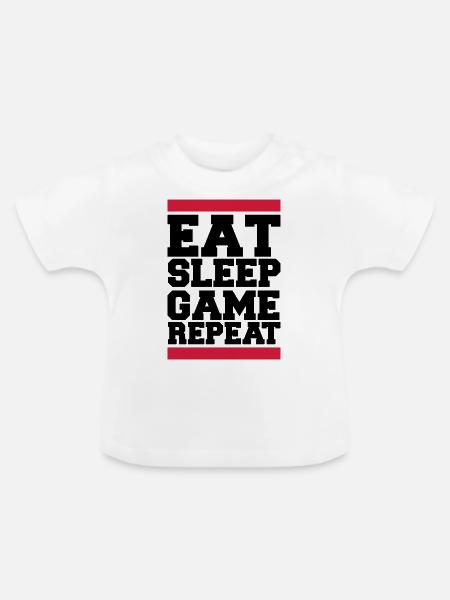 eat sleep game repeat - Baby Bio-T-Shirt mit Rundhals - Weiß