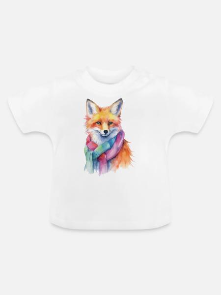 Fuchs mit Schal - Baby Bio-T-Shirt mit Rundhals - Weiß