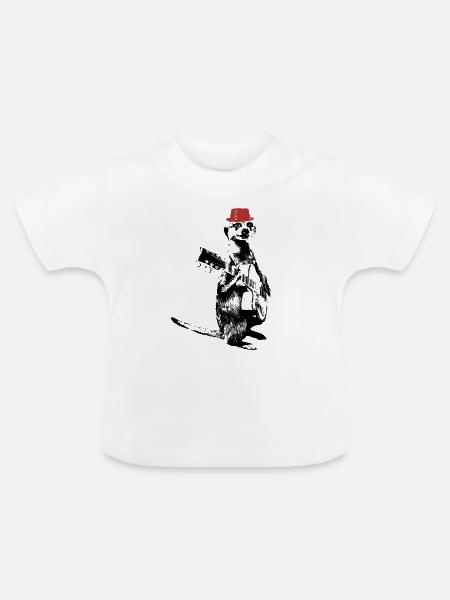 Meerkat Guitarplayer Red Hat - Baby Bio-T-Shirt mit Rundhals - Weiß