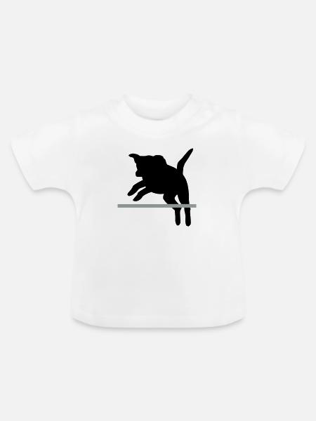 Hund im Sprung / Agility - Baby Bio-T-Shirt mit Rundhals - Weiß