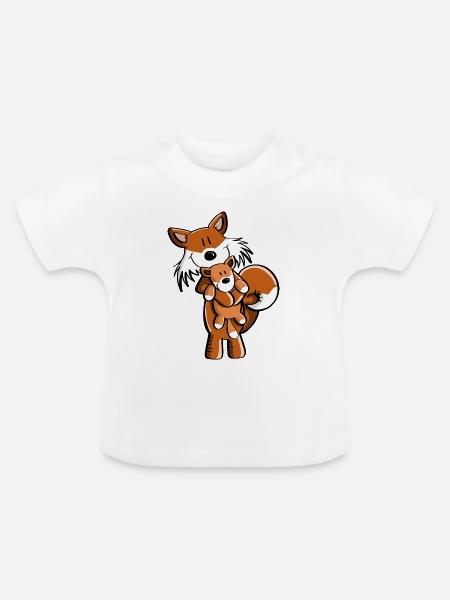 Fuchs mit Babyfuchs - Comic- Geschenk - Kinder - Baby Bio-T-Shirt mit Rundhals - Weiß