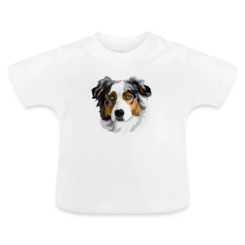 Tête de berger australien - T-shirt bio col rond Bébé - blanc - Devant