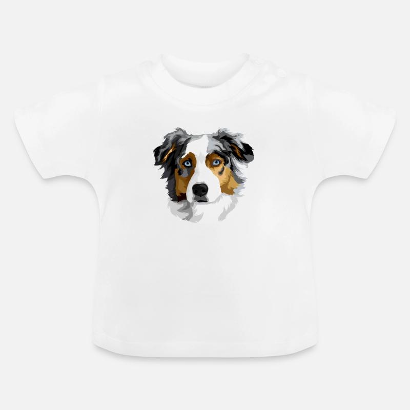 Tête de berger australien - T-shirt bio col rond Bébé - blanc