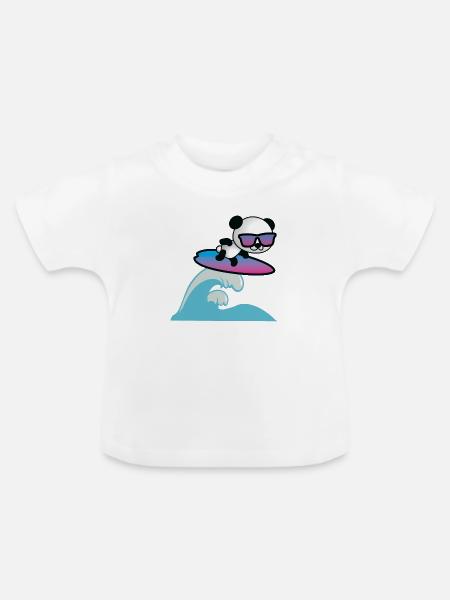 Surfing Panda - Baby Bio-T-Shirt mit Rundhals - Weiß