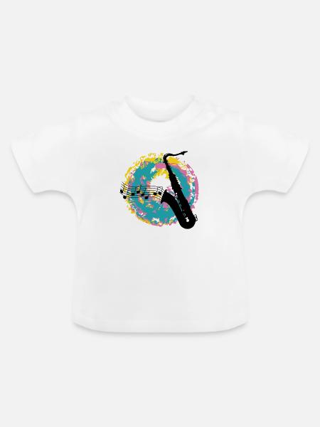 Saxofon auf Farbklecksen - Baby Bio-T-Shirt mit Rundhals - Weiß