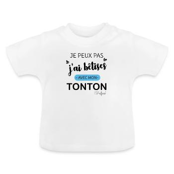 Je peux pas j'ai bêtises avec tonton - T-shirt bio col rond Bébé - blanc - Devant