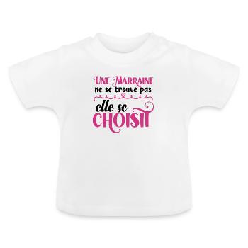 Idée cadeau marraine, future naissance, nouveau-né - T-shirt bio col rond Bébé - blanc - Devant