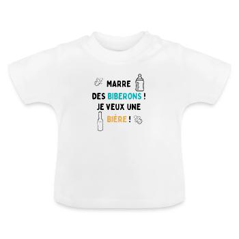 marre des biberons - T-shirt bio col rond Bébé - blanc - Devant