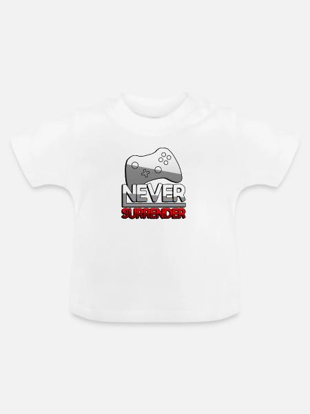 NEVER SURRENDER (Rot) + Controller - Gaming - Baby Bio-T-Shirt mit Rundhals - Weiß