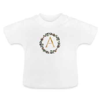 Customizable Monogram A Wreath - Baby Organic T-Shirt with Round Neck - white - Front