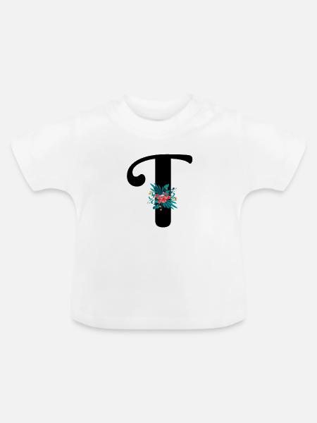 Buchstabe T geblümt - Baby Bio-T-Shirt mit Rundhals - Weiß