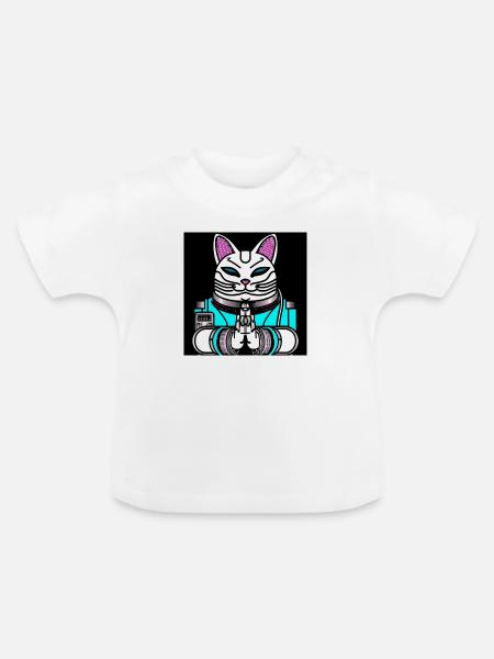 Cyborg Maneki Neko Cat - Baby Bio-T-Shirt mit Rundhals - Weiß