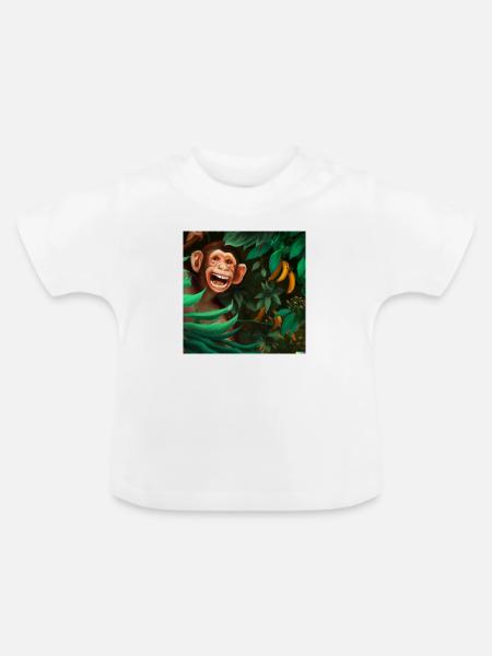 Ein lachender Affe im Urwald - Baby Bio-T-Shirt mit Rundhals - Weiß