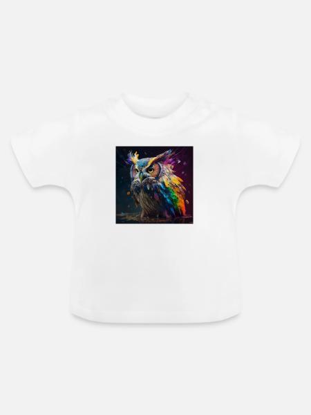 Farbige Eule, einzigartiges Design - Baby Bio-T-Shirt mit Rundhals - Weiß