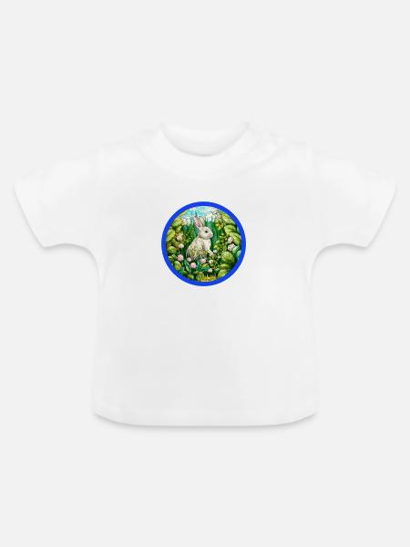 Hase mit Blümchen - Baby Bio-T-Shirt mit Rundhals - Weiß