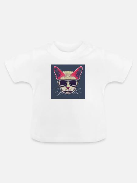 Coole Katze mit Sonnenbrille - Baby Bio-T-Shirt mit Rundhals - Weiß