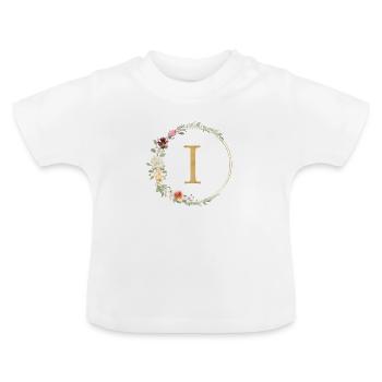 Monogramme I Floral personnalisable - T-shirt bio col rond Bébé - blanc - Devant