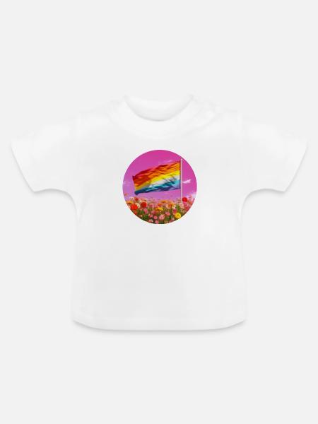Pride Flagge / Fahne - Baby Bio-T-Shirt mit Rundhals - Weiß