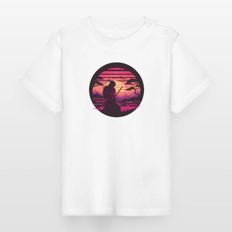 Synthwave Samurai with katana Baby Organic T-Shirt with Round Neck