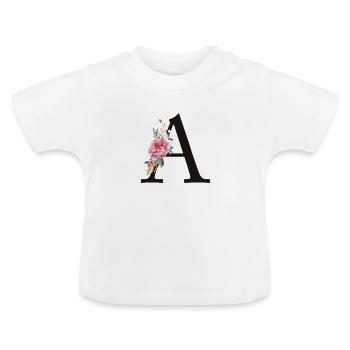 Customizable Monogram A Floral Pink White - Baby Organic T-Shirt with Round Neck - white - Front