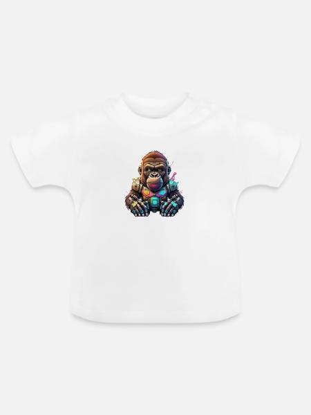 Roboter Gorilla - Baby Bio-T-Shirt mit Rundhals - Weiß