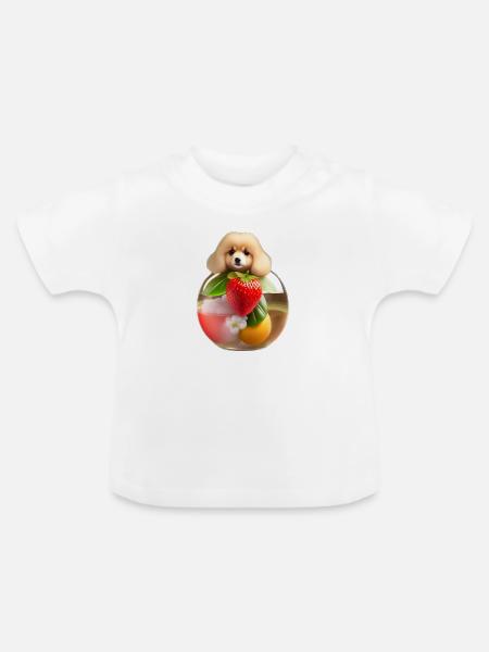 Süßer Hund mit einer Erdbeere - Baby Bio-T-Shirt mit Rundhals - Weiß