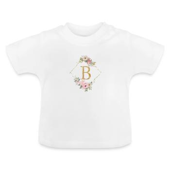 Customisable Monogram B Pastel Floral - Baby Organic T-Shirt with Round Neck - white - Front