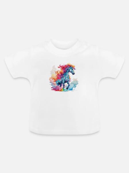 im bunten Galopp - Baby Bio-T-Shirt mit Rundhals - Weiß