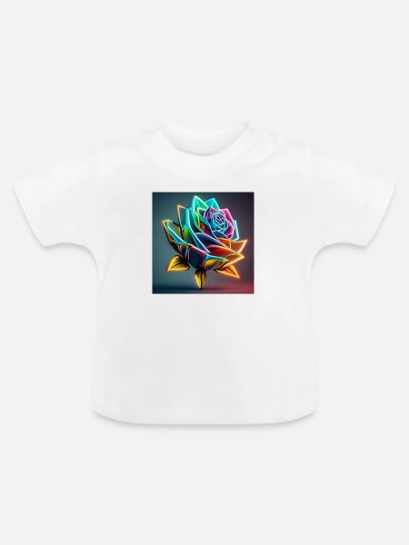 Bunte Rose - Baby Bio-T-Shirt mit Rundhals - Weiß