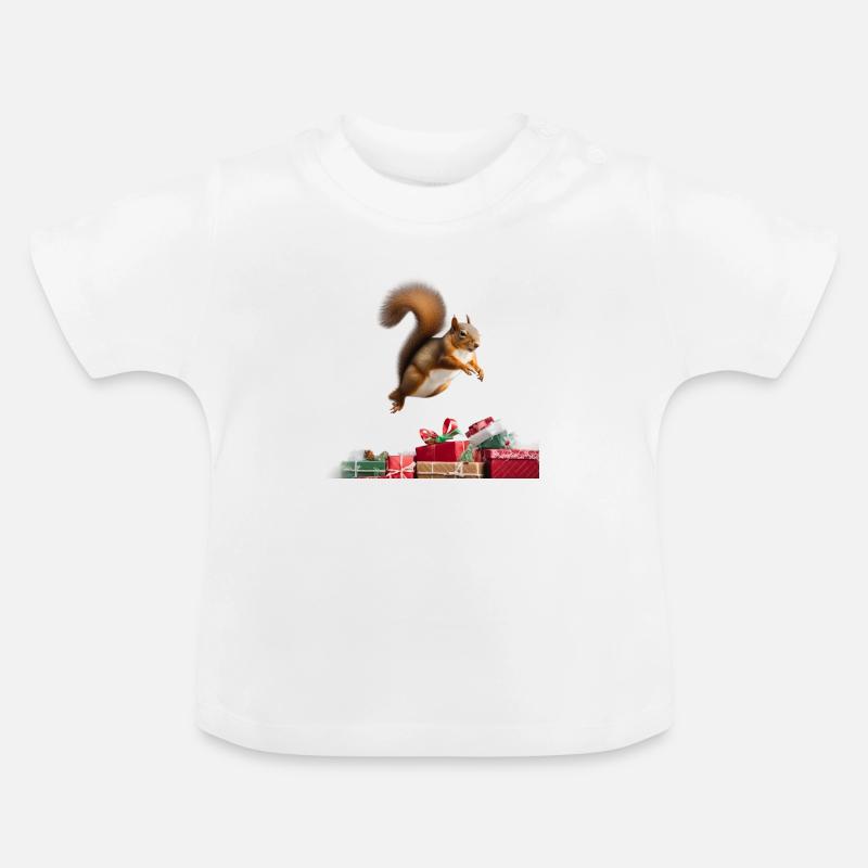 Eichhörnchen springt über Geschenke - Baby Bio-T-Shirt mit Rundhals - Weiß