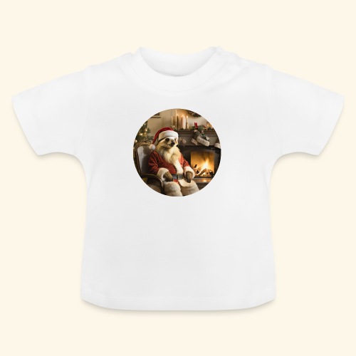Weihnachtsmannfaultier vor Kamin - Baby Bio-T-Shirt mit Rundhals