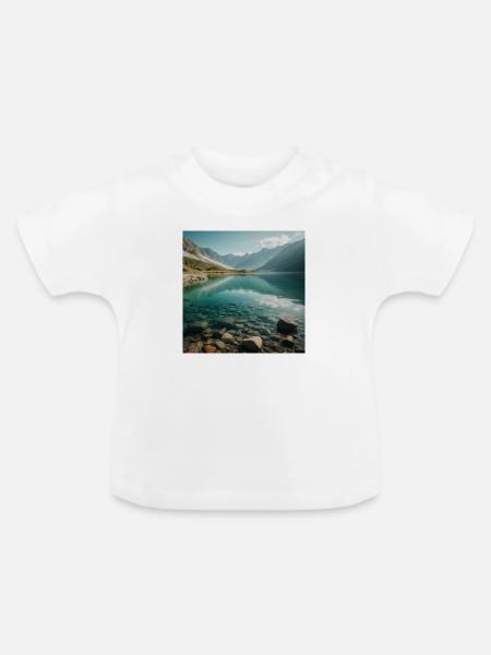 Bergsee Panorama - Baby Bio-T-Shirt mit Rundhals - Weiß