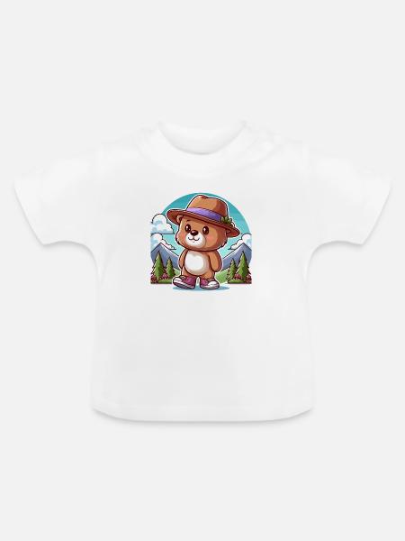 Süßer Bär mit Hut - Baby Bio-T-Shirt mit Rundhals - Weiß